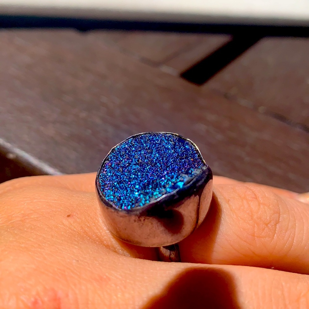 Druzy Iridescent 925 Silver Statement Ring - image 2